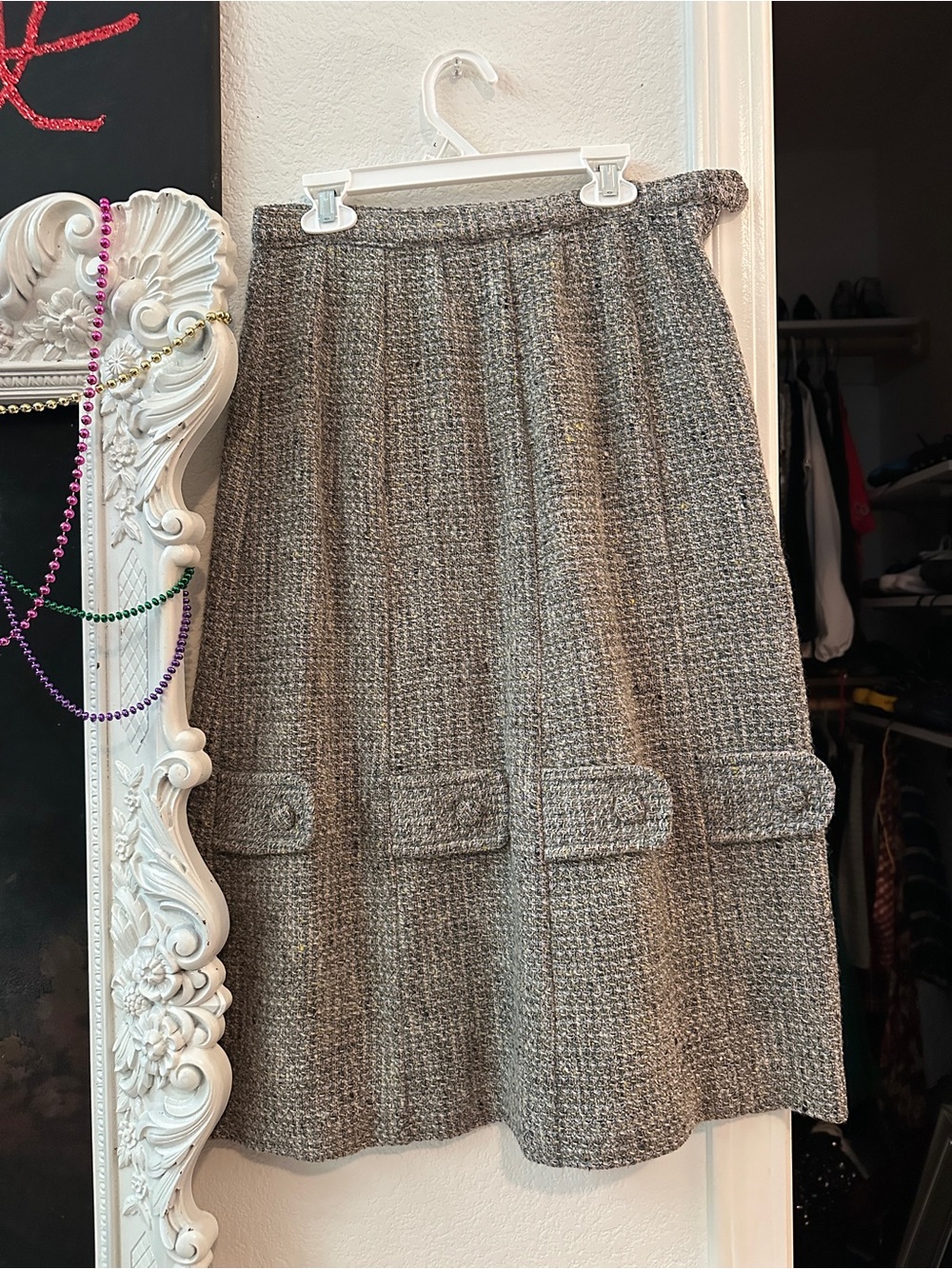 Classic Gray Tweed A-Line Skirt
